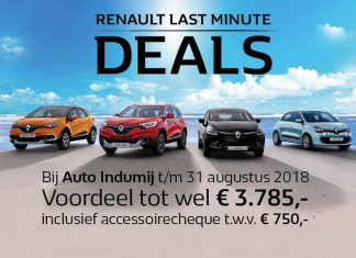 Last minute deals bij Auto Indumij. Bespaar tot 3.785 euro. Koop nu een nieuwe Renault!