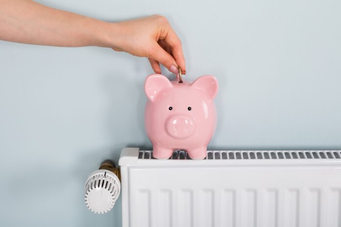 Woman Hand Inserting Coin In Piggybank On Radiator
