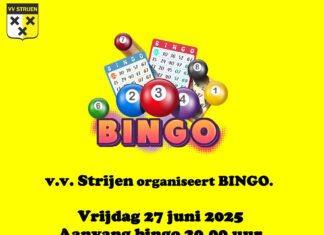 v.v. Strijen organiseert de laatste Bingo voor de zomerstop op vrijdag 27 juni